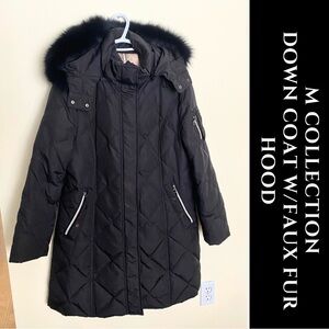 M Collection Quilted Puffer with Faux Fur Hood